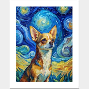 Chihuahua Dog Breed Painting in a Van Gogh Starry Night Art Style Posters and Art